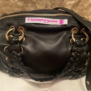 Black Leather Braided Women's Bag